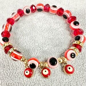 Red Evil Eye Charm Beaded Stretch Bracelet